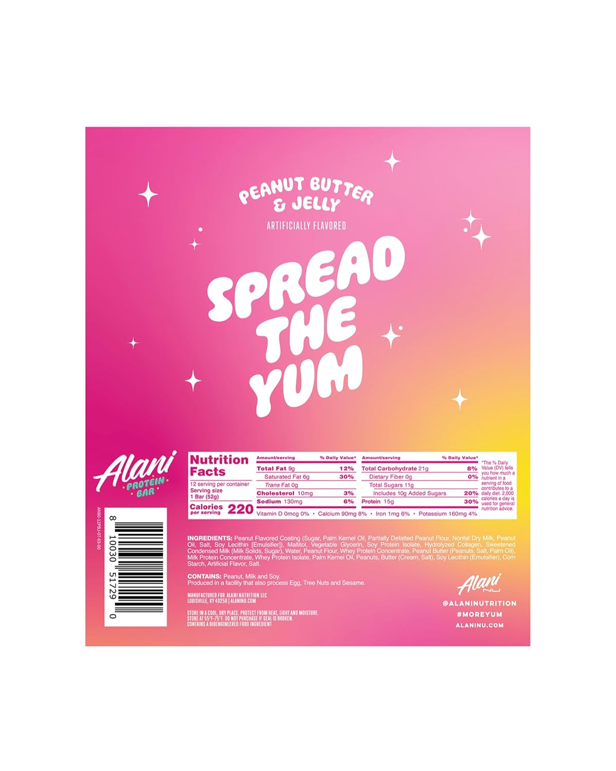 Alani Nu Protein Bars PEANUT BUTTER & JELLY 12 ct