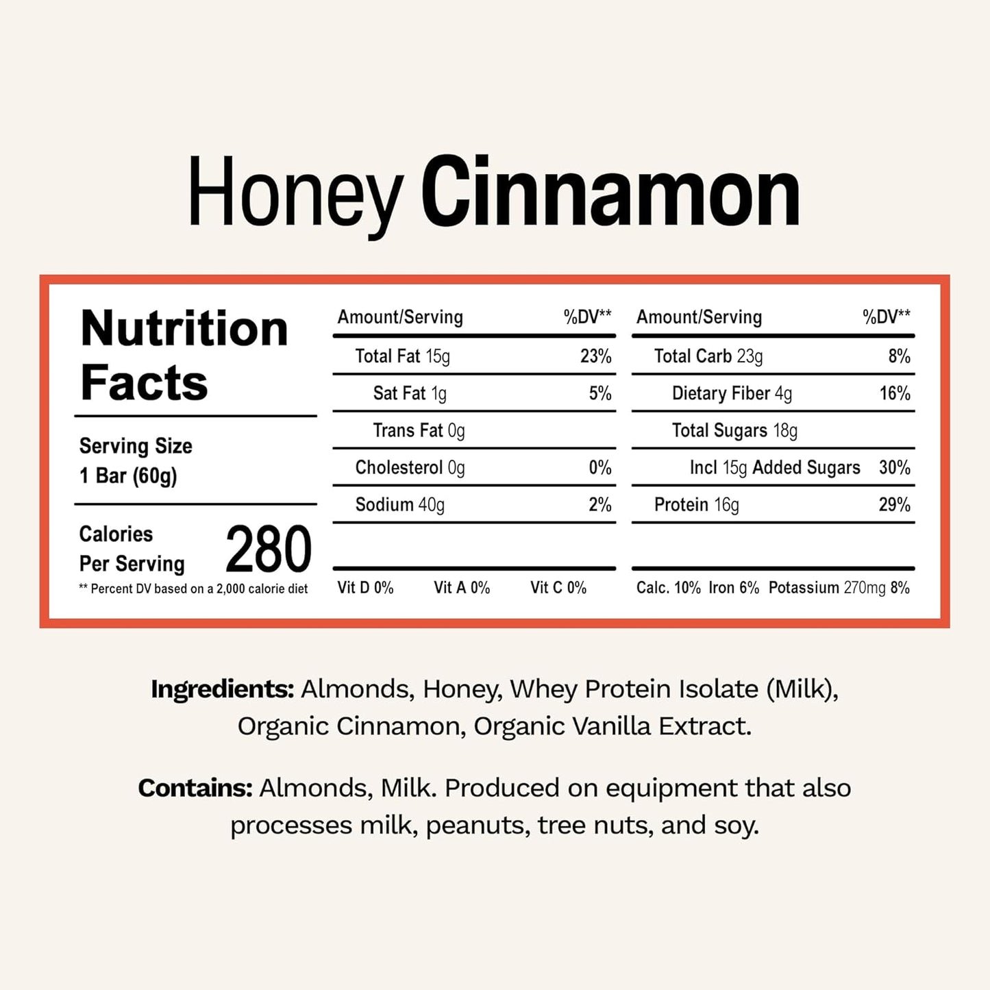 Rise Whey Protein Bars Honey Cinnamon 12 ct