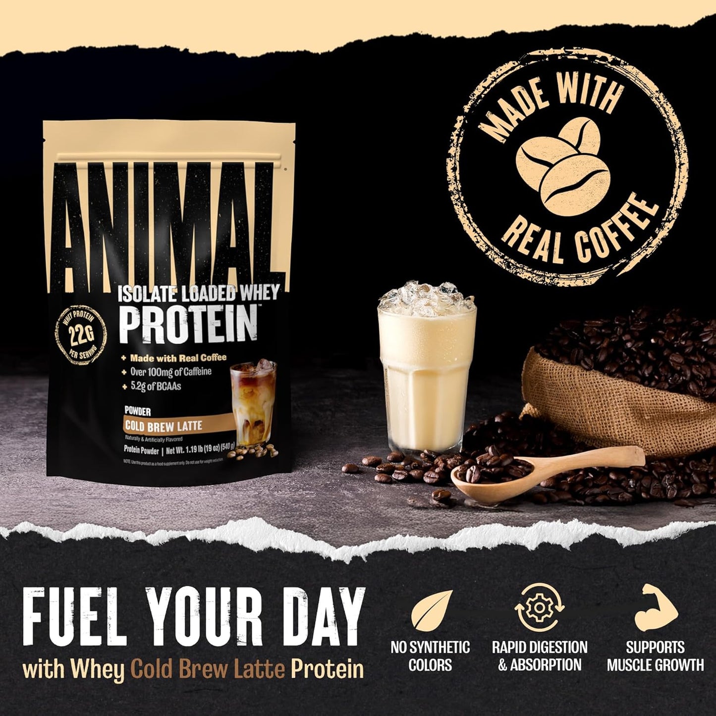 Animal Whey Isolate Protein Powder Cold Brew Latte 1 lb