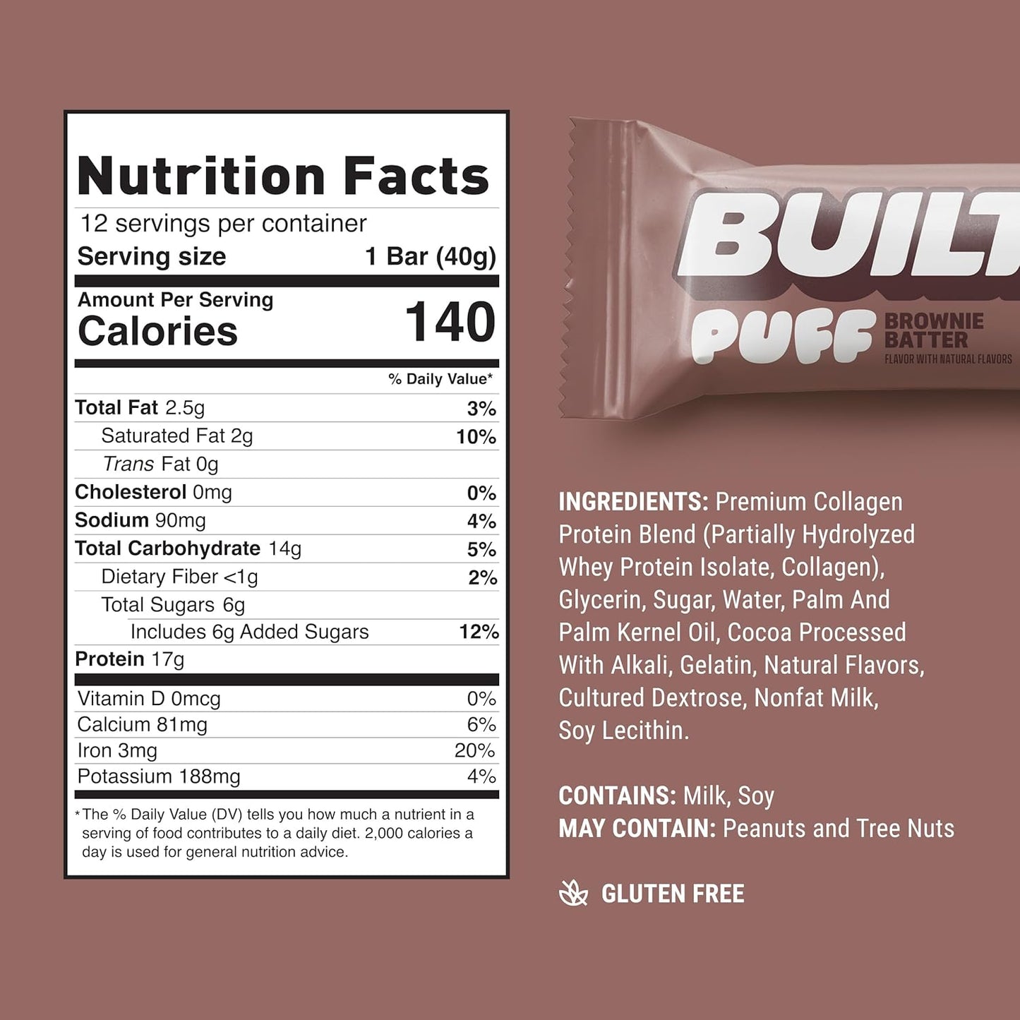 Built Puff Protein Bars Brownie Batter Puff 12ct